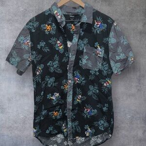 Disney Black and Gray Floral Men's Shirt